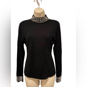 Elegant Black Pearl-Embellished Women's sweater